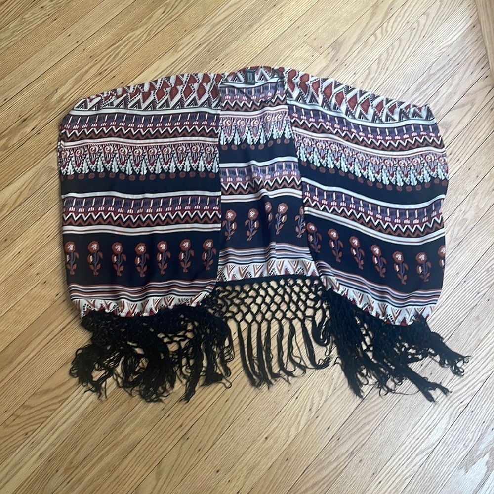 Forever 21 Chiffon Aztec Print Fringe Kimono Swim Cover-Up Size S/M